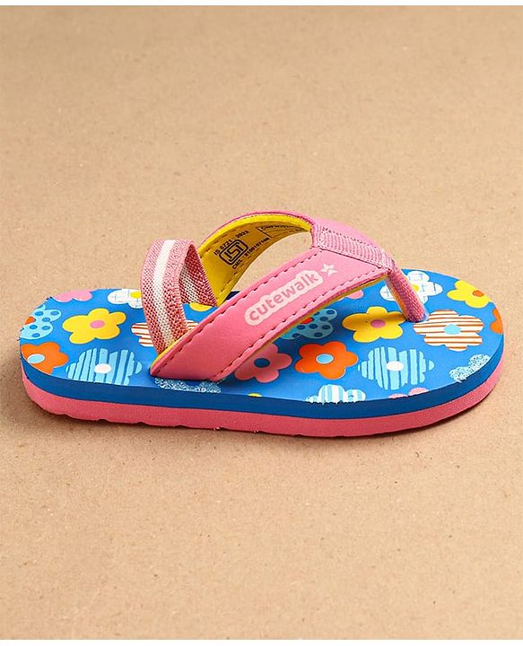 Cute Walk by Babyhug Flip Flops With Back Strap Floral Print - Pink & Light Blue