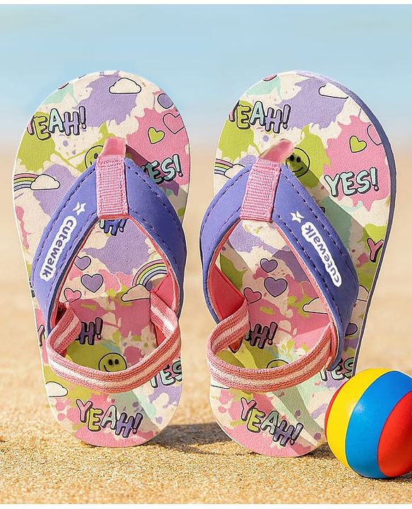 Cute Walk by Babyhug Flip Flops with Text Print & Back Strap - Purple