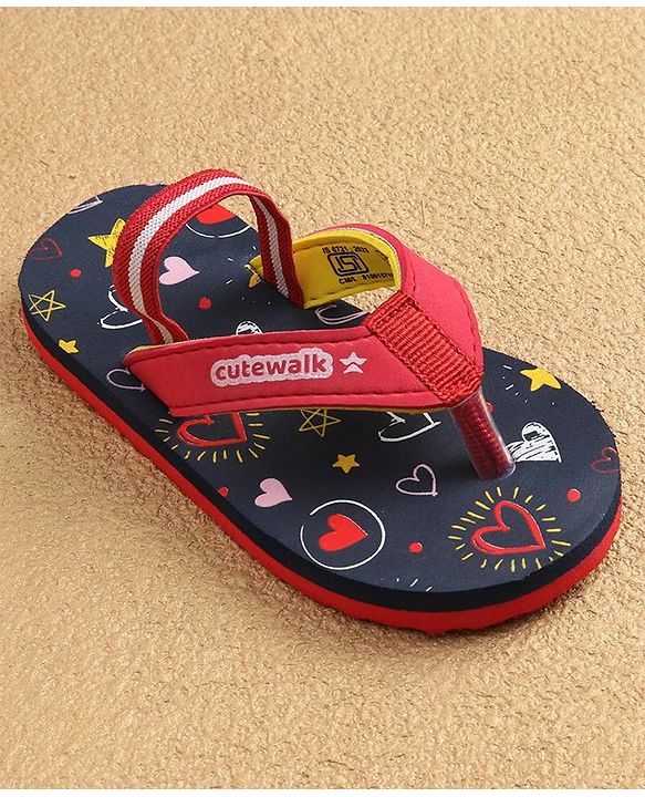 Cute Walk by Babyhug Flip Flops With Back Strap Closure & Heart  Print - Navy