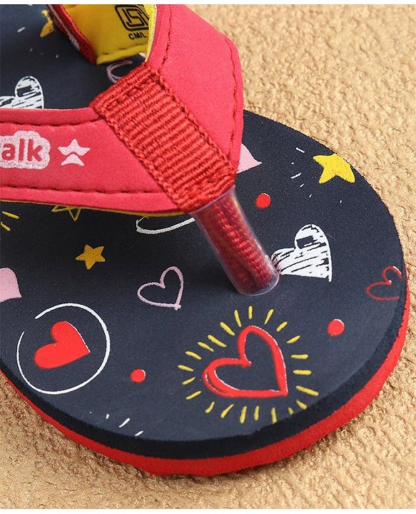 Cute Walk by Babyhug Flip Flops With Back Strap Closure & Heart  Print - Navy