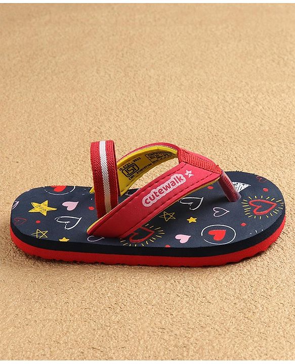 Cute Walk by Babyhug Flip Flops With Back Strap Closure & Heart  Print - Navy