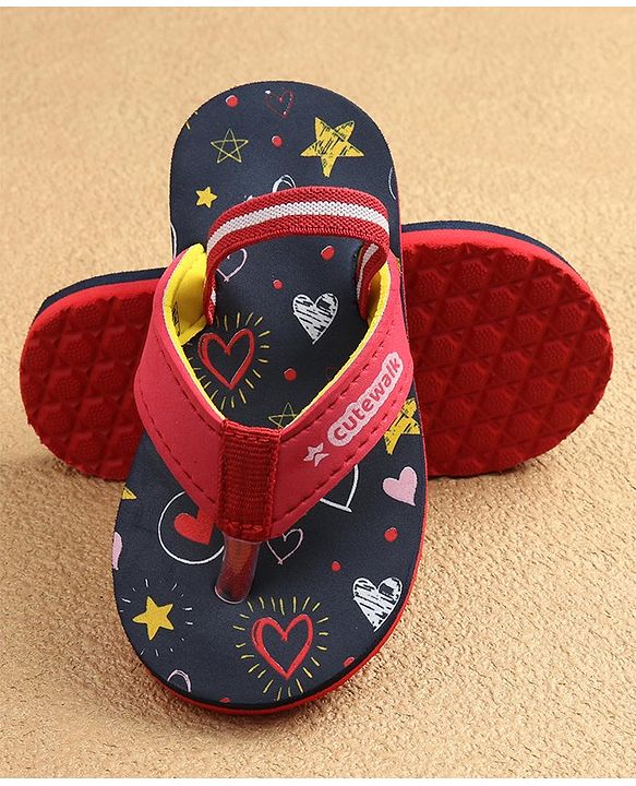 Cute Walk by Babyhug Flip Flops With Back Strap Closure & Heart  Print - Navy