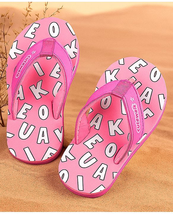 Cute Walk by Babyhug Slip On Flip Flops with Text Print - Pink