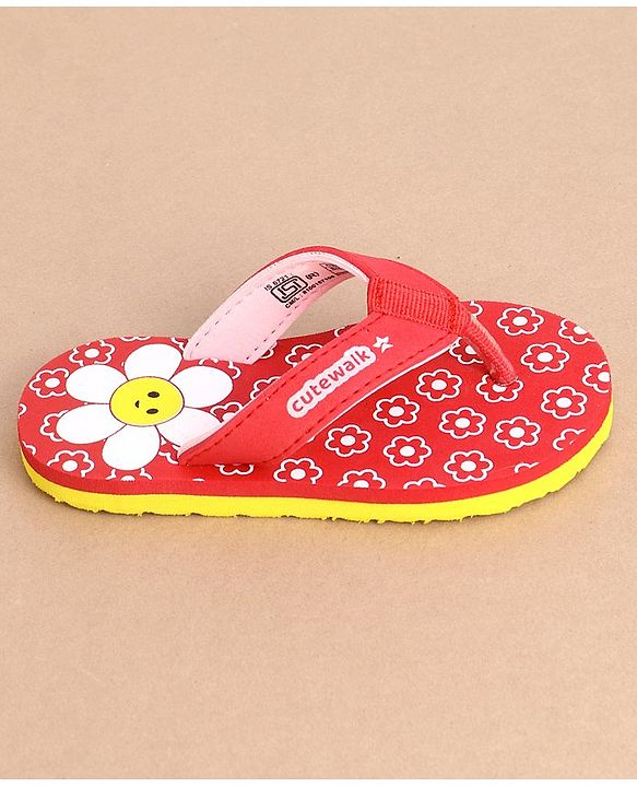 Cute Walk by Babyhug Slip On Flip Flops With Floral Print - Red