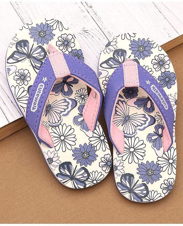 Cute Walk by Babyhug Flip Flops with Floral & Butterfly Print - Purple