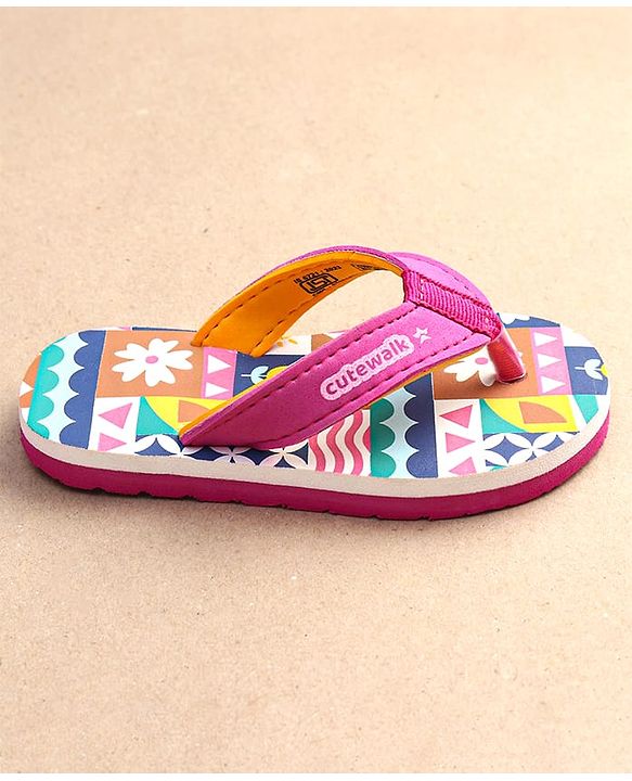Cute Walk by Babyhug Slip On Flip Flops with Floral Print - Pink & White