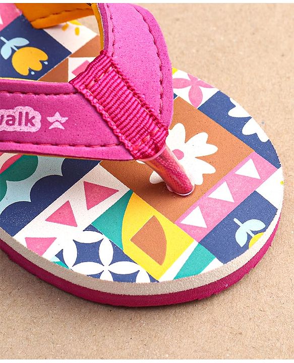 Cute Walk by Babyhug Slip On Flip Flops with Floral Print - Pink & White
