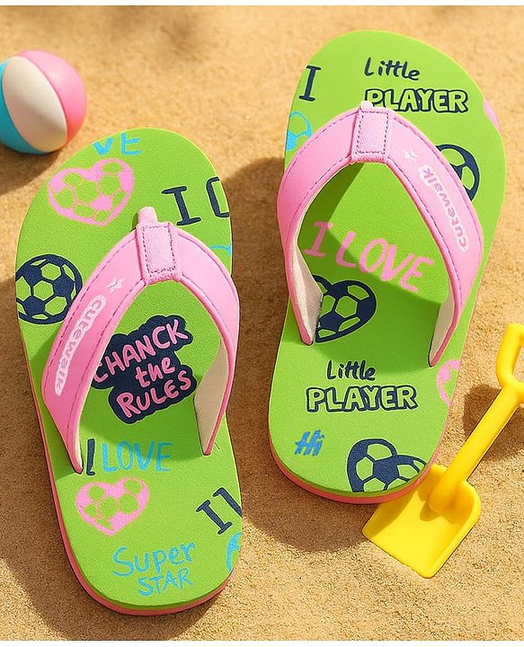 Cute Walk by Babyhug Slip On Flip Flops Text Print - Green