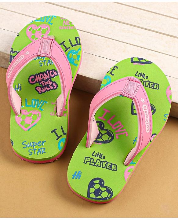 Cute Walk by Babyhug Slip On Flip Flops Text Print - Green