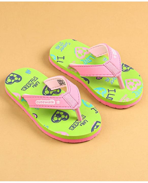 Cute Walk by Babyhug Slip On Flip Flops Text Print - Green