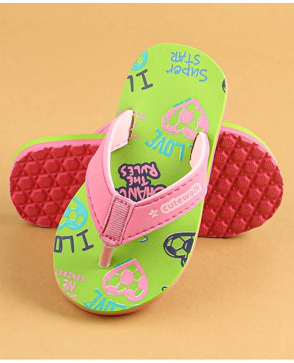 Cute Walk by Babyhug Slip On Flip Flops Text Print - Green