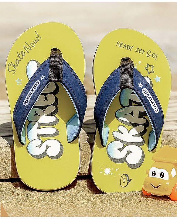 Cute Walk by Babyhug Slip On Flip Flops Text Print - Yellow