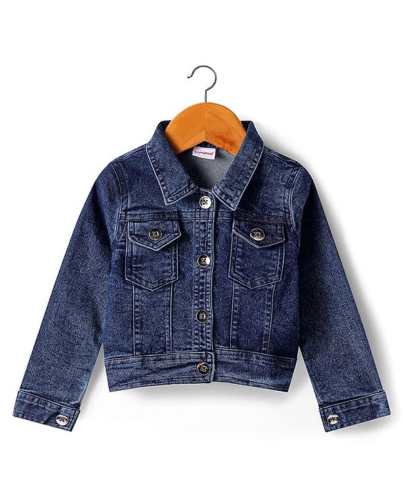 Babyhug Single Jersey Knit Full Sleeves Jacket & Floral Printed Frock with Headband - Navy Blue