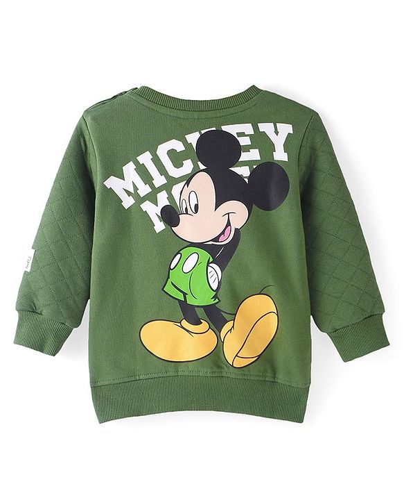 Babyhug Disney Cotton Knit Full Sleeves Sweatshirt with Mickey Mouse Graphics & Kangaroo Pockets - Green