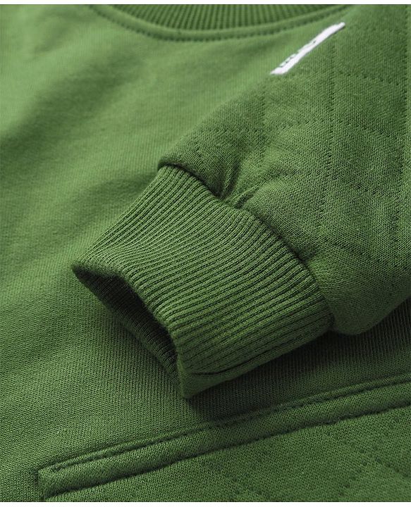 Babyhug Disney Cotton Knit Full Sleeves Sweatshirt with Mickey Mouse Graphics & Kangaroo Pockets - Green
