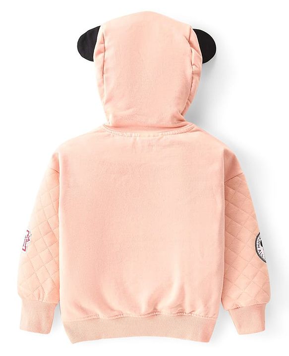 Babyhug Disney Full Sleeves Hooded Sweat Shirt With Mickey Mouse Graphic & 3D Applique - Peach
