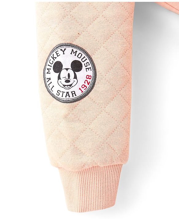 Babyhug Disney Full Sleeves Hooded Sweat Shirt With Mickey Mouse Graphic & 3D Applique - Peach