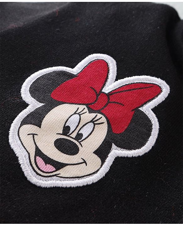 Babyhug Disney Knit Front Open Full Sleeves Sweatjacket With Minnie Mouse Graphics and Bow Detailing - Black & Red