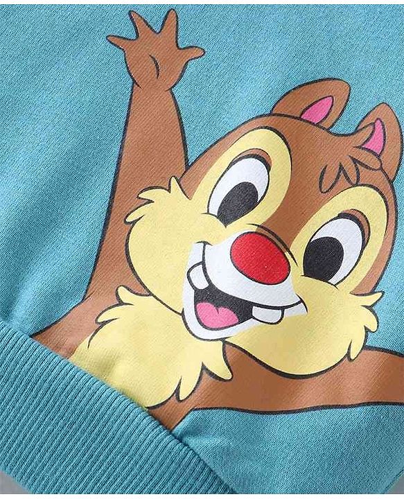 Babyhug Disney Raglan Full Sleeves Sweatshirt With Hood & Chip N Dale Graphics Detailing - Blue