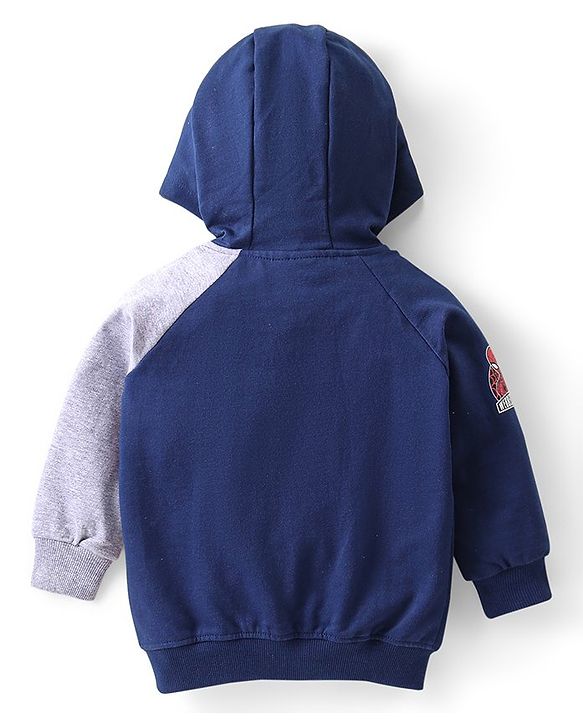 Babyhug Marvel Front Open Full Raglan Sleeves Hooded Sweat Shirt With Spider Man Graphic - Navy Blue