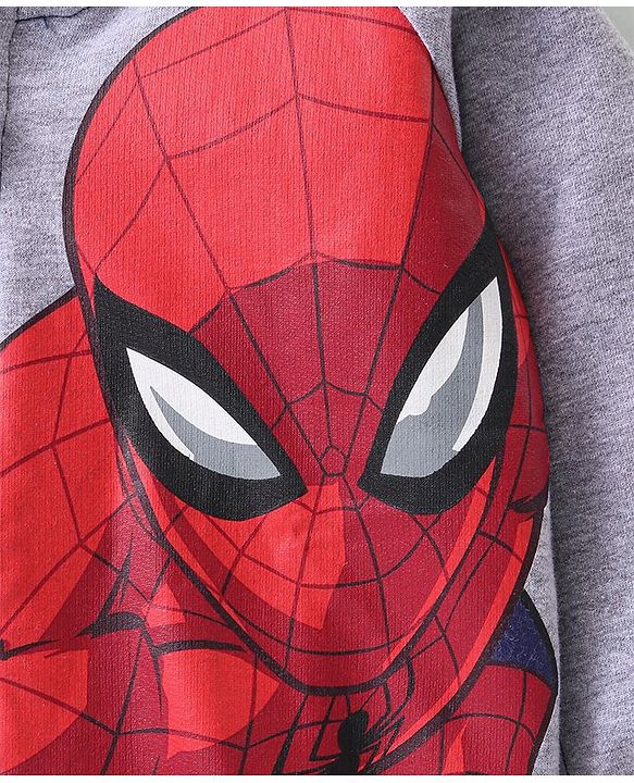 Babyhug Marvel Front Open Full Raglan Sleeves Hooded Sweat Shirt With Spider Man Graphic - Navy Blue