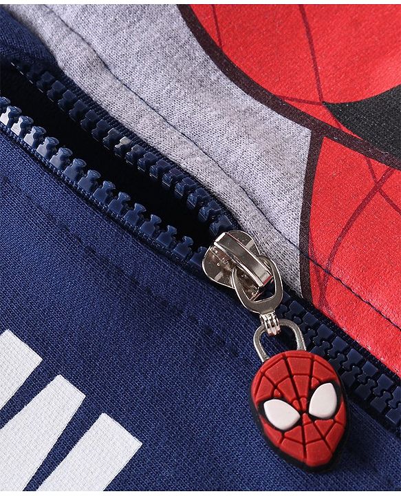 Babyhug Marvel Front Open Full Raglan Sleeves Hooded Sweat Shirt With Spider Man Graphic - Navy Blue