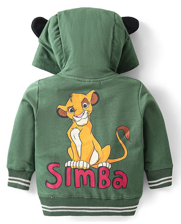 Babyhug Disney Front Open Full Sleeves Hooded Sweat Shirt With Lion King Graphic - Olive Green