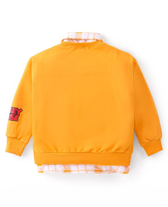 Babyhug Disney 100% Cotton Knit Full Sleeves Overlap Sweatshirt With Mickey Mouse Graphics & Collar Detailing - Yellow