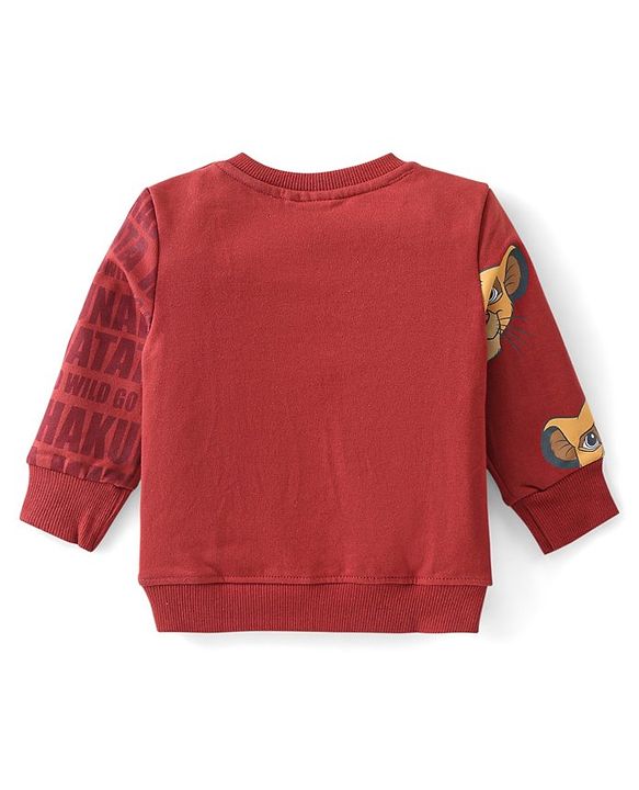 Babyhug Disney Cotton Knit Full Sleeves Sweatshirt With The Lion King Graphics - Maroon