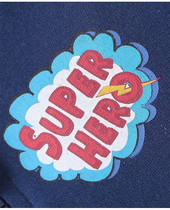 Babyhug Marvels Cotton Knit Full Sleeves Front Open Hooded Sweat Jacket with Zipper & Spider Man Graphics - Navy Blue & Red