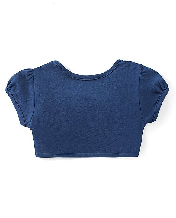 Babyhug Single Jersey Knit Frock with Half Sleeves Jacket Floral Print & Bow Applique - Blue