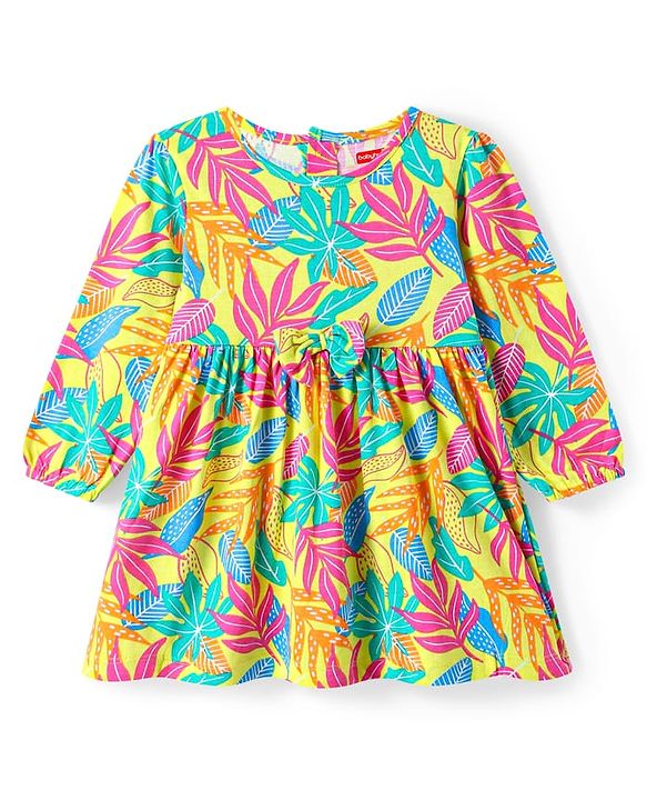 Babyhug Single Jersey Knit Full Sleeves Floral Print Frock With Leggings - Lemon Yellow