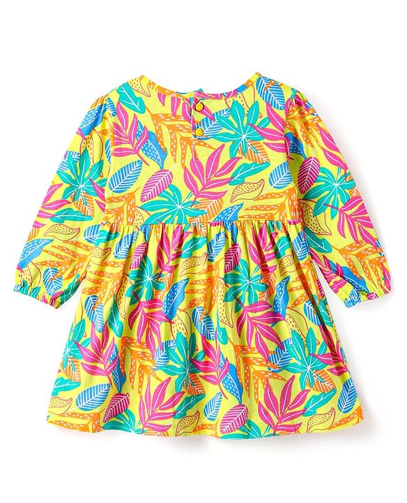 Babyhug Single Jersey Knit Full Sleeves Floral Print Frock With Leggings - Lemon Yellow