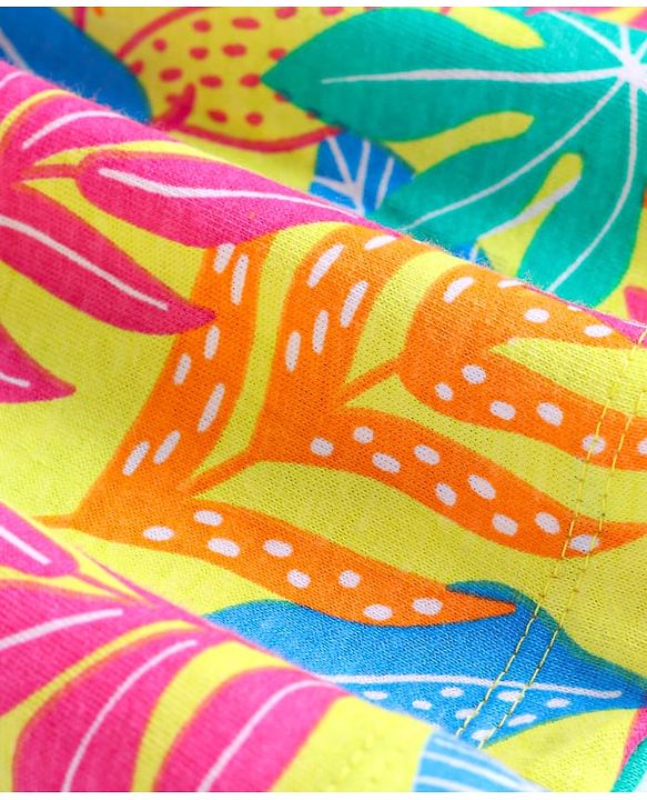 Babyhug Single Jersey Knit Full Sleeves Floral Print Frock With Leggings - Lemon Yellow