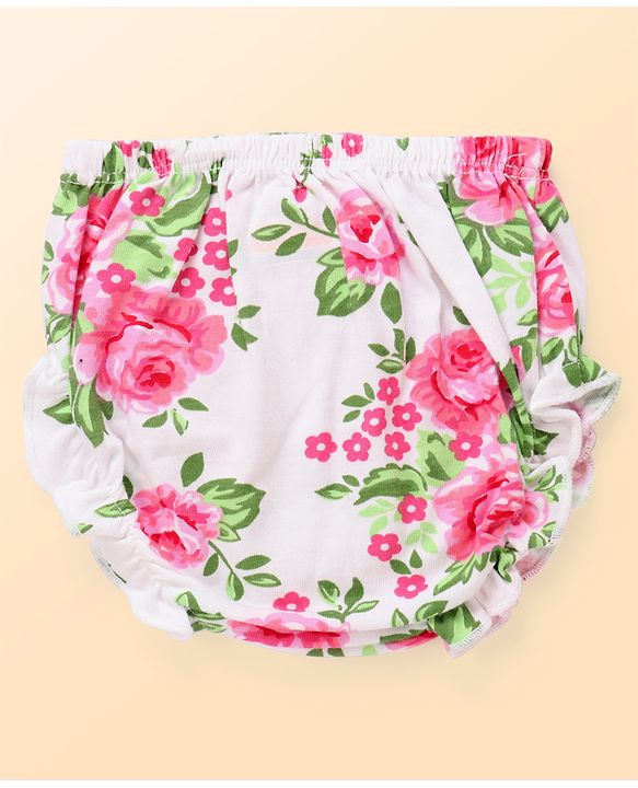 Babyhug Preemie Cotton Knit Full Sleeves Frock with Floral Print & Bloomer - White