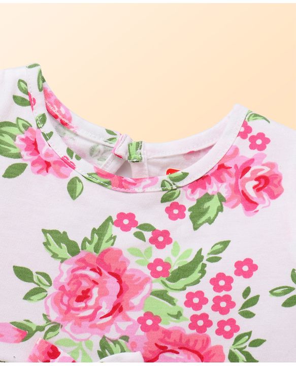 Babyhug Preemie Cotton Knit Full Sleeves Frock with Floral Print & Bloomer - White