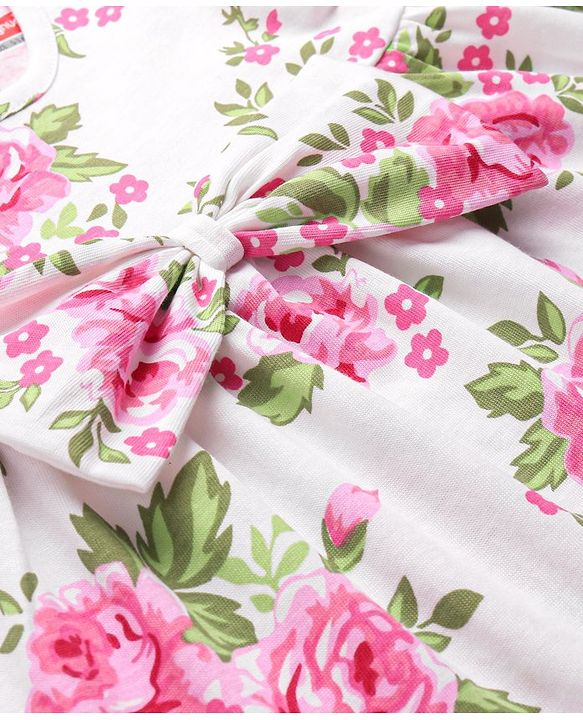 Babyhug Preemie Cotton Knit Full Sleeves Frock with Floral Print & Bloomer - White