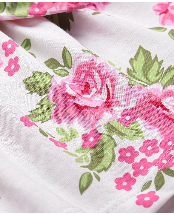 Babyhug Preemie Cotton Knit Full Sleeves Frock with Floral Print & Bloomer - White