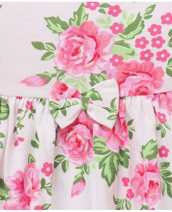 Babyhug Preemie Cotton Knit Full Sleeves Frock with Floral Print & Bloomer - White