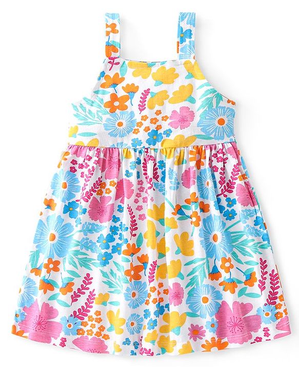 Babyhug Single Jersey Knit Floral Printed Frock With Half Sleeves Shrug - White