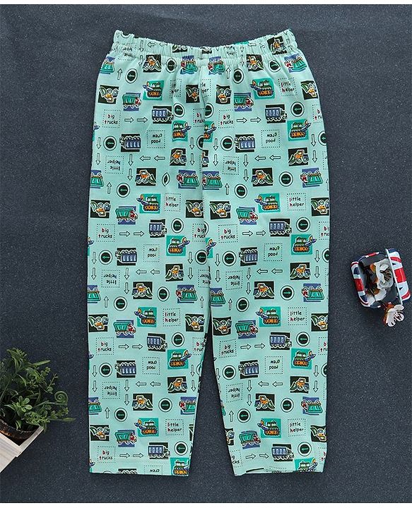 Babyhug Half Sleeves Night Suit Vehicle Print - Light Green