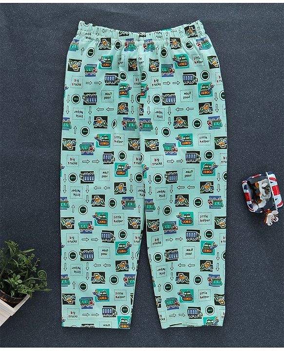Babyhug Half Sleeves Night Suit Vehicle Print - Light Green