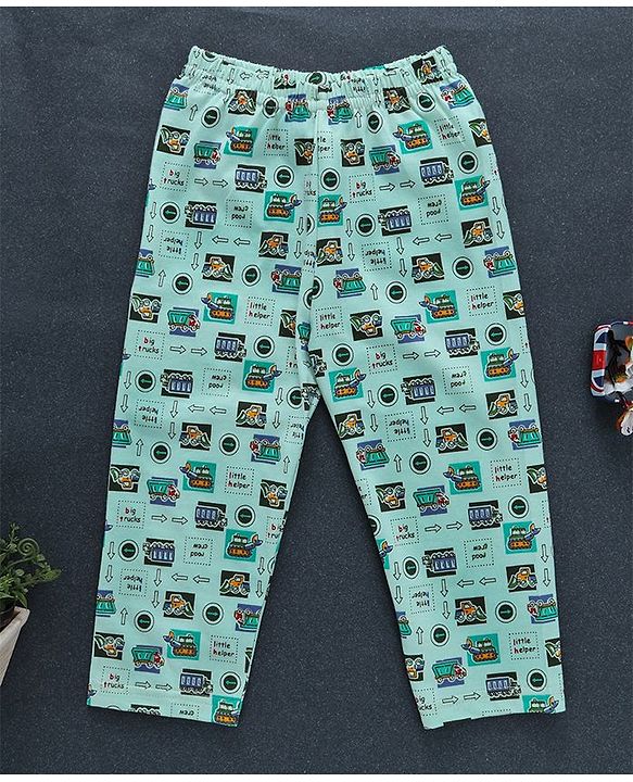 Babyhug Half Sleeves Night Suit Vehicle Print - Light Green
