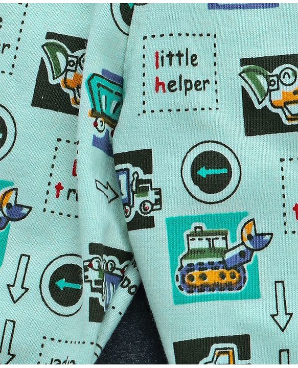 Babyhug Half Sleeves Night Suit Vehicle Print - Light Green