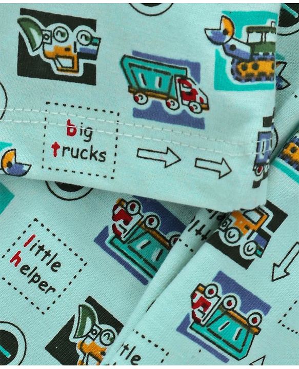 Babyhug Half Sleeves Night Suit Vehicle Print - Light Green