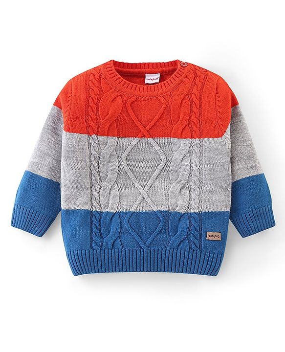 Babyhug Knitted Full Sleeves Sweater Set with Cable Knit Design - Red