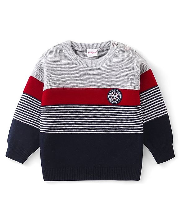 Babyhug Knitted Full Sleeves Sweater Set with Stripes Design - Multicolour