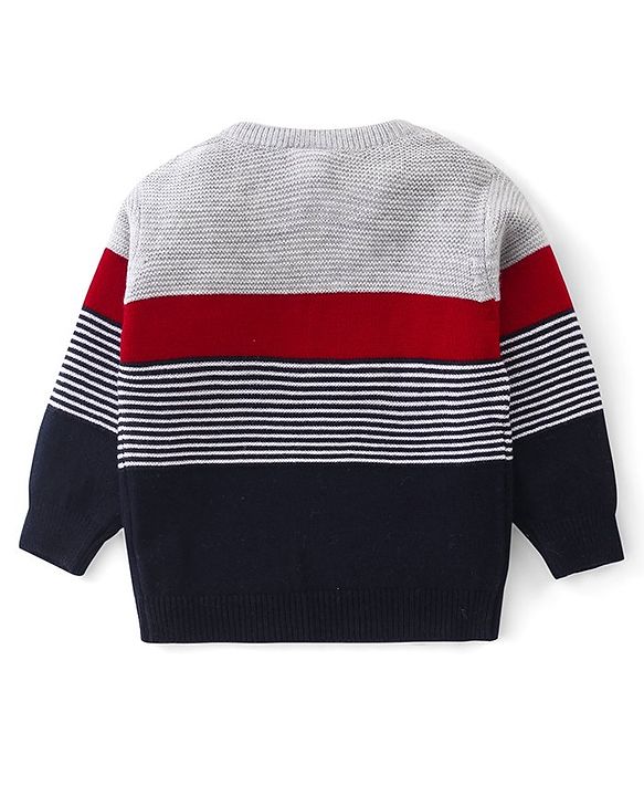 Babyhug Knitted Full Sleeves Sweater Set with Stripes Design - Multicolour