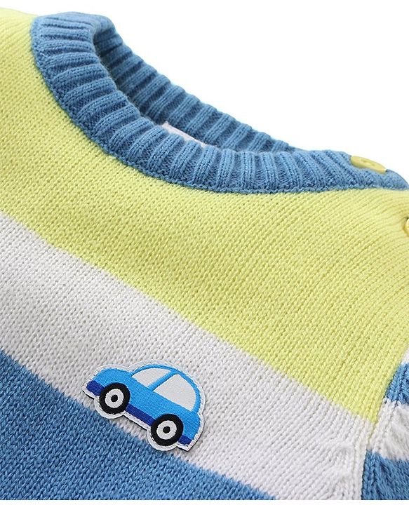 Babyhug Knitted Full Sleeves Sweater Set with Stripes & Patch Work Detailing - Multicolour