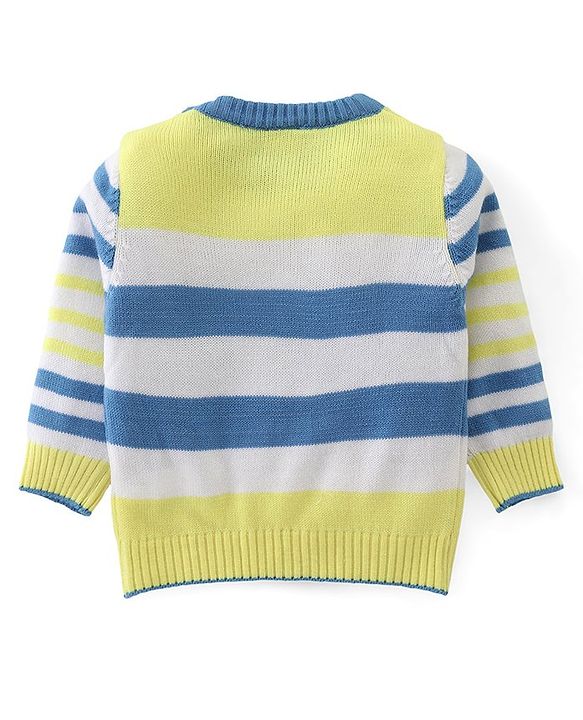 Babyhug Knitted Full Sleeves Sweater Set with Stripes & Patch Work Detailing - Multicolour